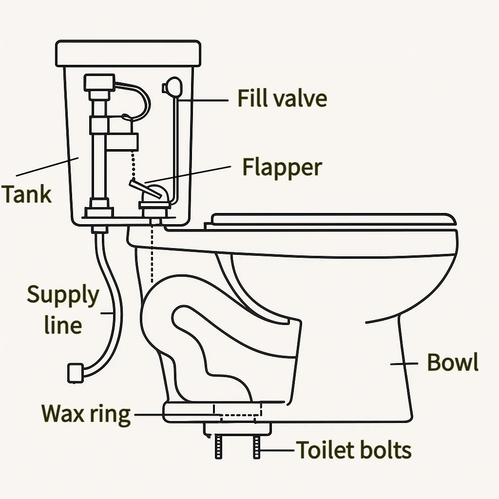 Toilet diagram with labeled components